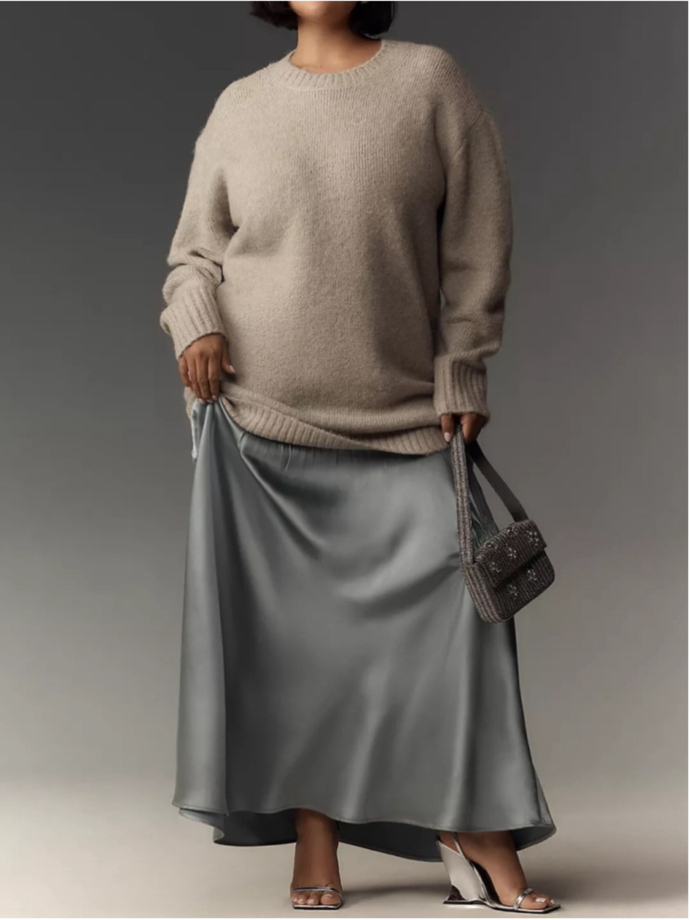 By Anthropologie Long-Sleeve Twofer Sweater Slip Midi Dress 1X